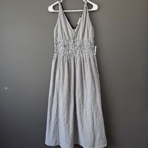 NEW Lucky Brand Women's Size M Gingham Midi Dress A-line Black And White NWT